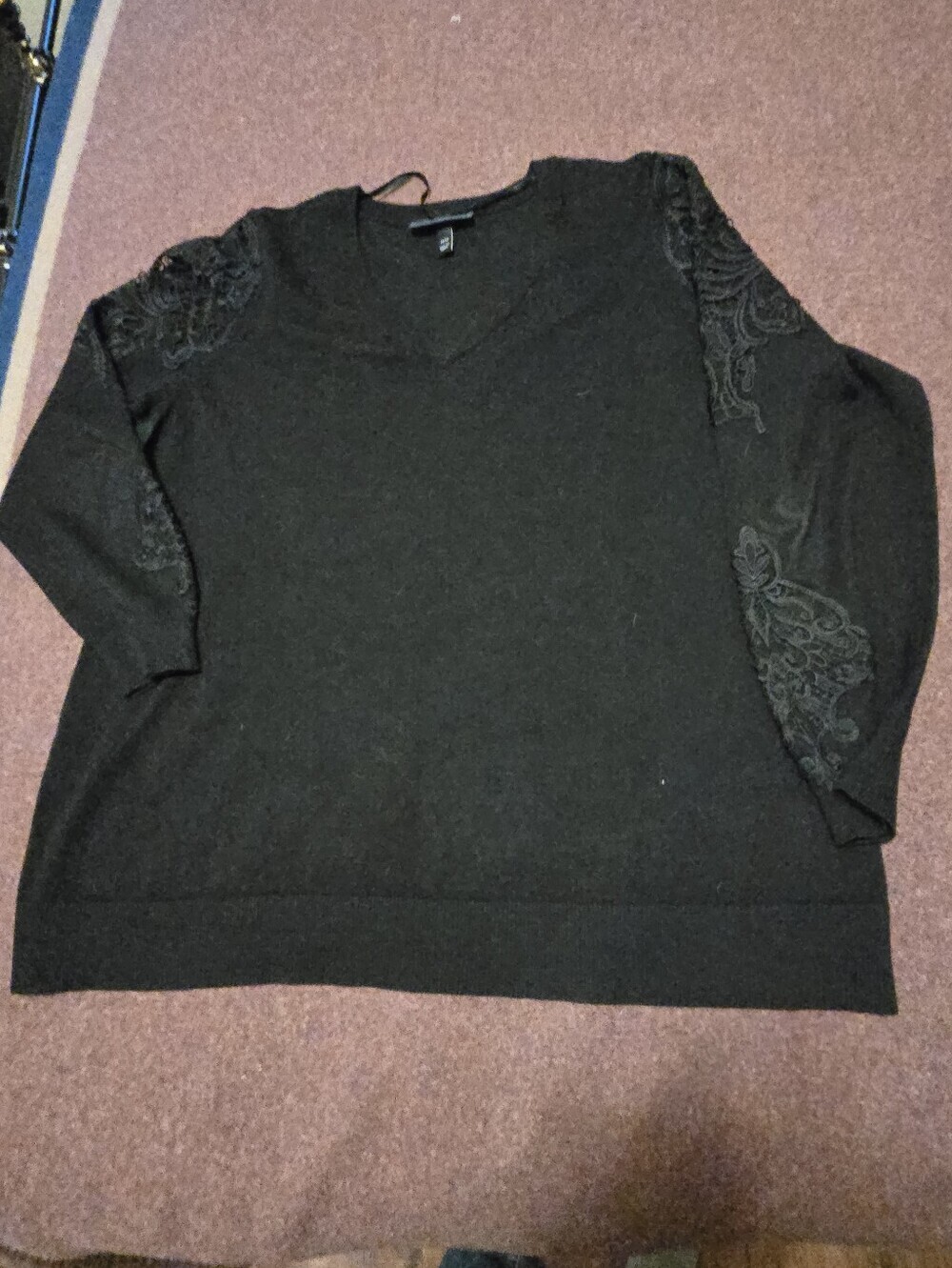 Lane Bryant Lace Appliqué V-neck Pullover Sweater In Black Size 14/16